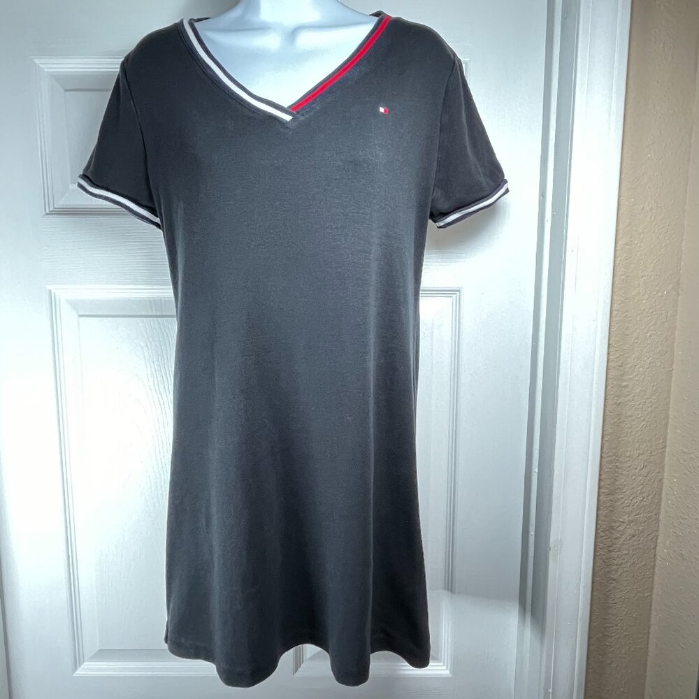 Tommy Hilfiger Pullover Shirt Dress Women's M Above Knee V-neck Navy Soft Casual